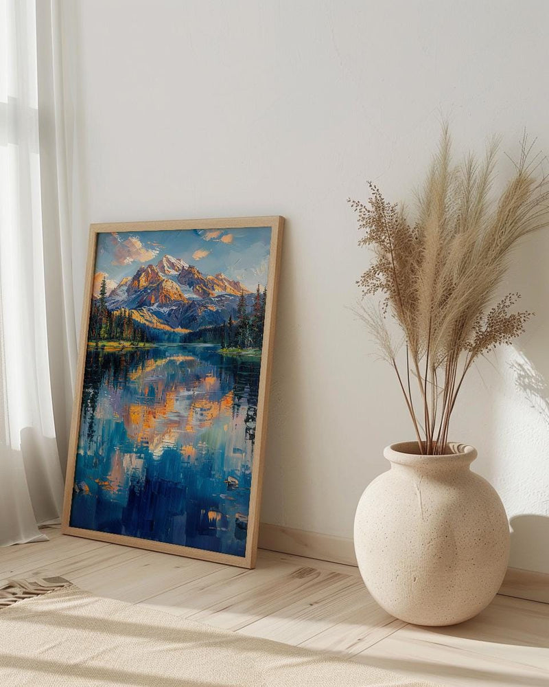 Grand Teton National Park Poster, Wyoming Mountain Lake Decor - Calm Summer Morning Landscape