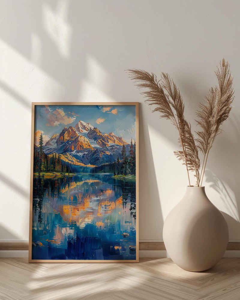 Grand Teton National Park Poster, Wyoming Mountain Lake Decor - Calm Summer Morning Landscape