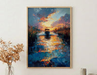 Florida Everglades Swamp Art Print, Tropical Green Nature Decor - Fast Airboat Summer Action