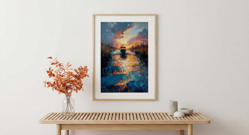 Florida Everglades Swamp Art Print, Tropical Green Nature Decor - Fast Airboat Summer Action