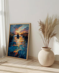Florida Everglades Swamp Art Print, Tropical Green Nature Decor - Fast Airboat Summer Action