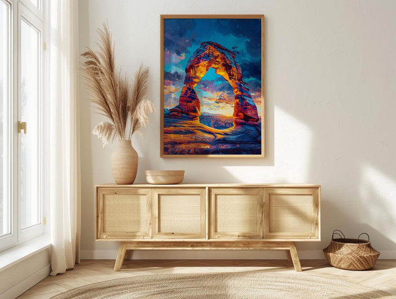 Arches National Park Wall Art, Utah Delicate Arch Decor - Bright Orange Sunset Landscape
