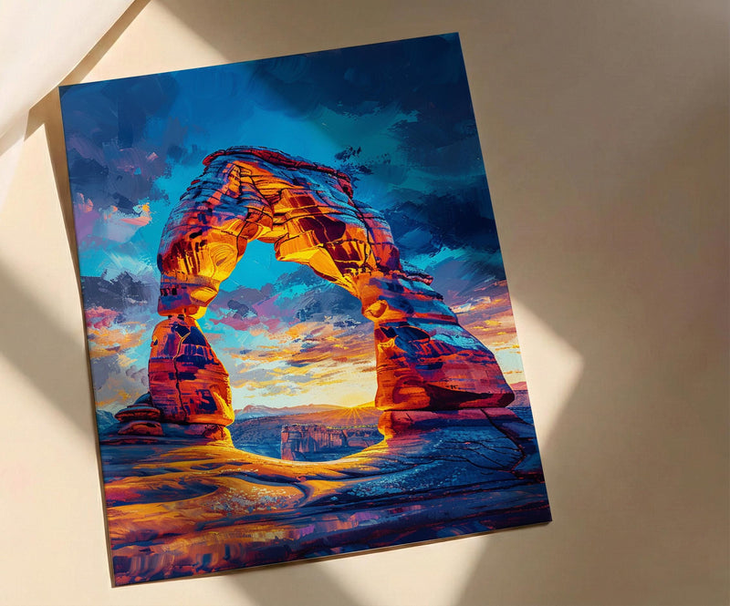 Arches National Park Wall Art, Utah Delicate Arch Decor - Bright Orange Sunset Landscape