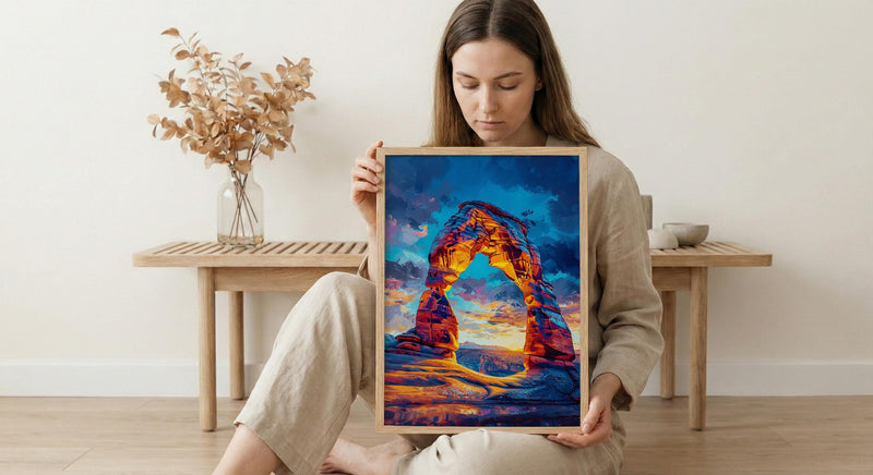 Arches National Park Wall Art, Utah Delicate Arch Decor - Bright Orange Sunset Landscape