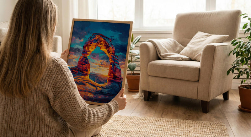 Arches National Park Wall Art, Utah Delicate Arch Decor - Bright Orange Sunset Landscape
