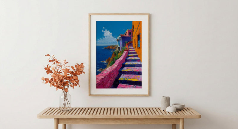 Valparaiso Wall Art, Chile Street Decor - Colorful Stairs
