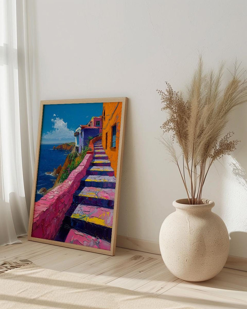 Valparaiso Wall Art, Chile Street Decor - Colorful Stairs