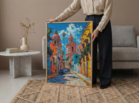 San Miguel Poster, Mexico Church Wall Decor - Pink Architecture Art