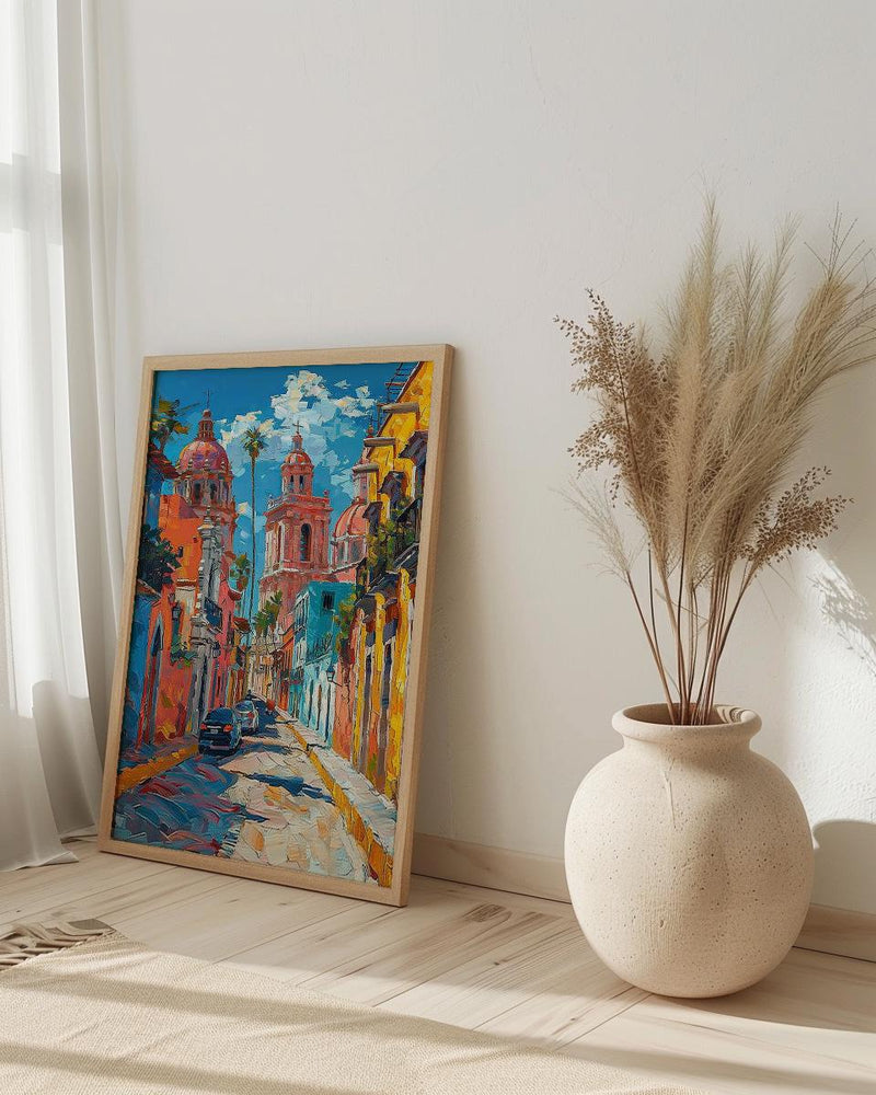 San Miguel Poster, Mexico Church Wall Decor - Pink Architecture Art