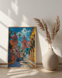 San Miguel Poster, Mexico Church Wall Decor - Pink Architecture Art