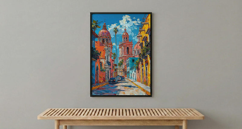San Miguel Poster, Mexico Church Wall Decor - Pink Architecture Art