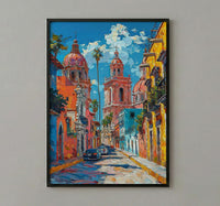 San Miguel Poster, Mexico Church Wall Decor - Pink Architecture Art