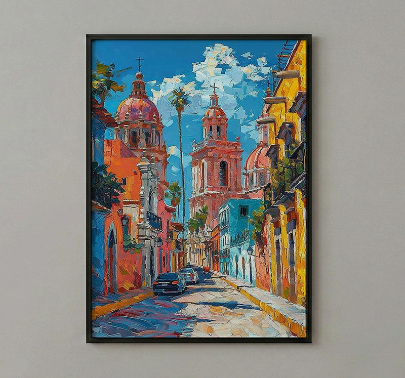 San Miguel Poster, Mexico Church Wall Decor - Pink Architecture Art