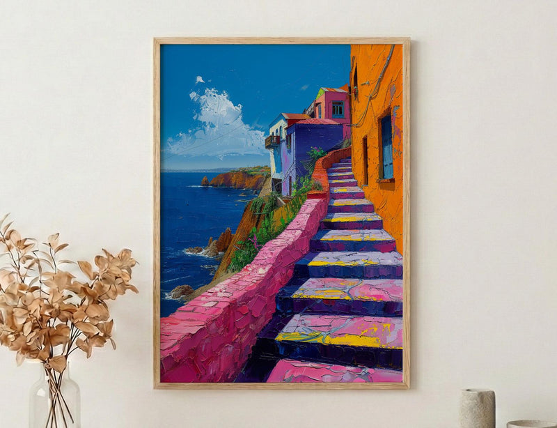 Valparaiso Wall Art, Chile Street Decor - Colorful Stairs