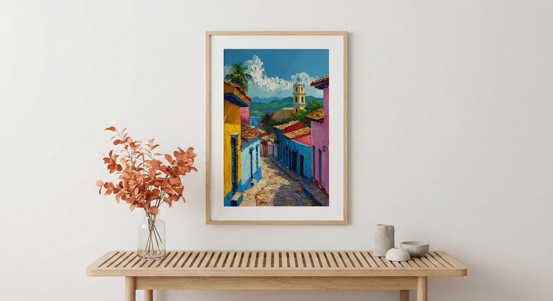 Trinidad Cuba Print, Rustic Street Wall Decor - Colonial Art