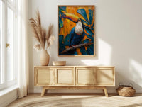 Tropical Toucan Bird Art Print, Exotic Jungle Decor - Vibrant Monstera Leaf Summer Scene