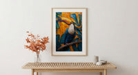 Tropical Toucan Bird Art Print, Exotic Jungle Decor - Vibrant Monstera Leaf Summer Scene