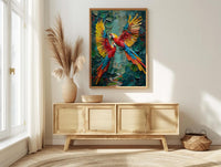 Scarlet Macaw Art, Mexico Wildlife Decor - Flying Parrot Print