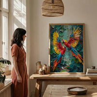 Scarlet Macaw Art, Mexico Wildlife Decor - Flying Parrot Print