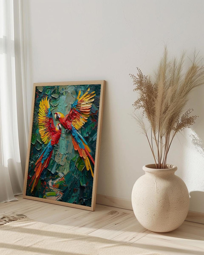 Scarlet Macaw Art, Mexico Wildlife Decor - Flying Parrot Print