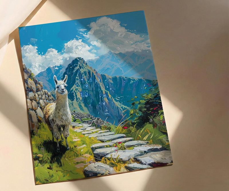 Machu Picchu Llama, Peru Mountain Decor - Cute Animal Poster