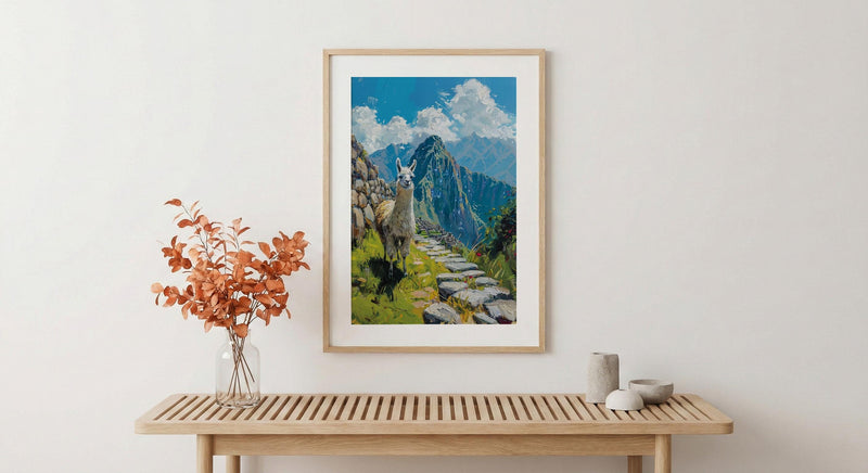 Machu Picchu Llama, Peru Mountain Decor - Cute Animal Poster