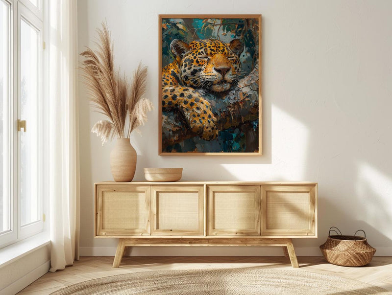 Amazon Jaguar Animal Wall Art, Exotic Jungle Decor - Golden Summer Sunbeam Nature Landscape