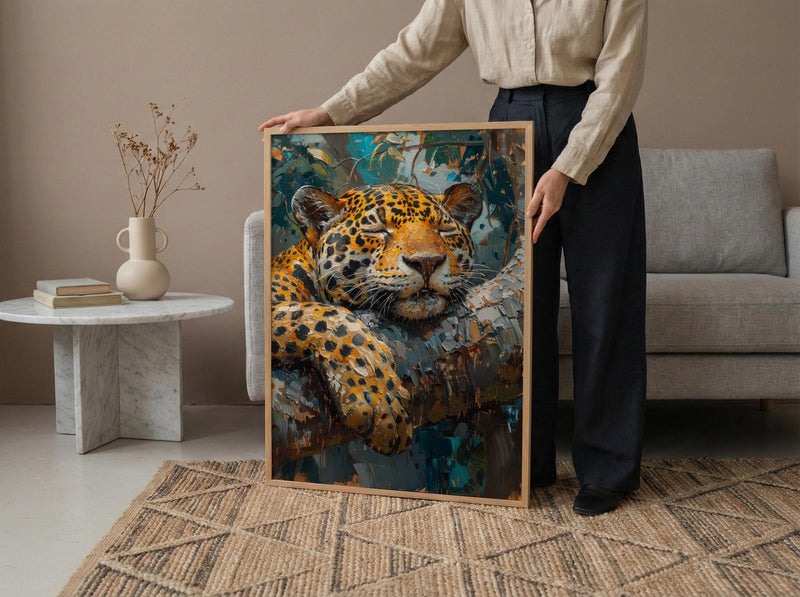 Amazon Jaguar Animal Wall Art, Exotic Jungle Decor - Golden Summer Sunbeam Nature Landscape
