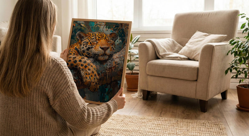 Amazon Jaguar Animal Wall Art, Exotic Jungle Decor - Golden Summer Sunbeam Nature Landscape