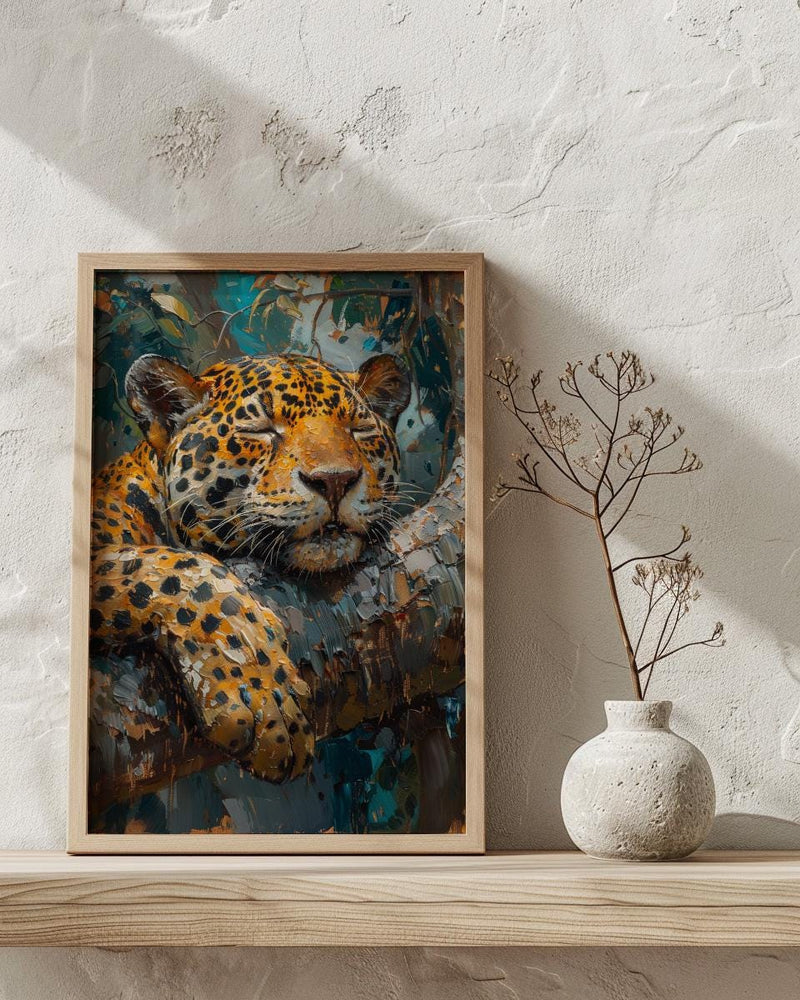 Amazon Jaguar Animal Wall Art, Exotic Jungle Decor - Golden Summer Sunbeam Nature Landscape