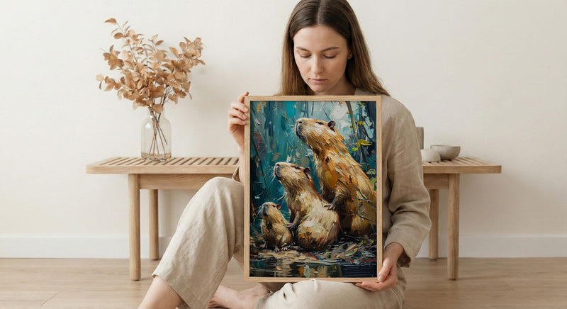 Capybara Art Print, Venezuela Nature Decor - Cute Animal Family