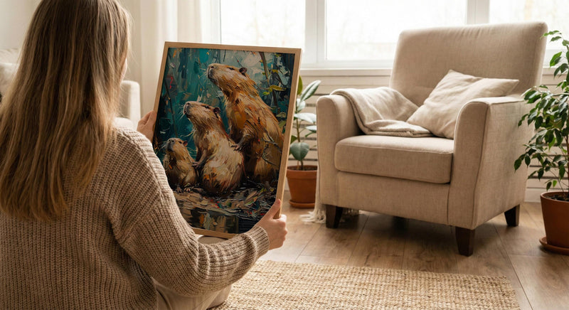 Capybara Art Print, Venezuela Nature Decor - Cute Animal Family