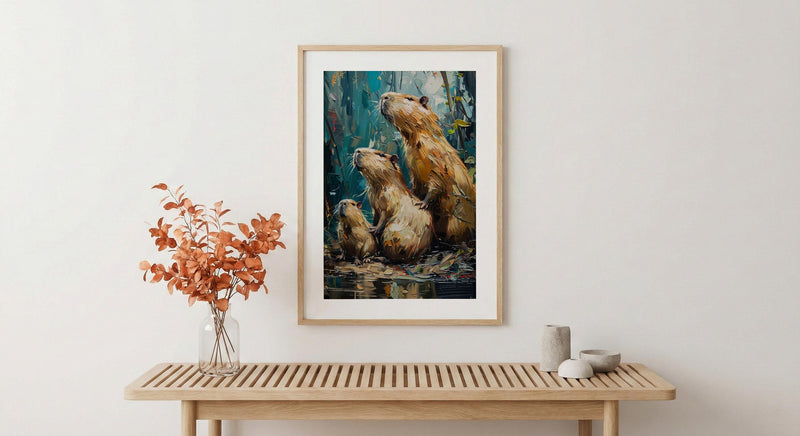 Capybara Art Print, Venezuela Nature Decor - Cute Animal Family