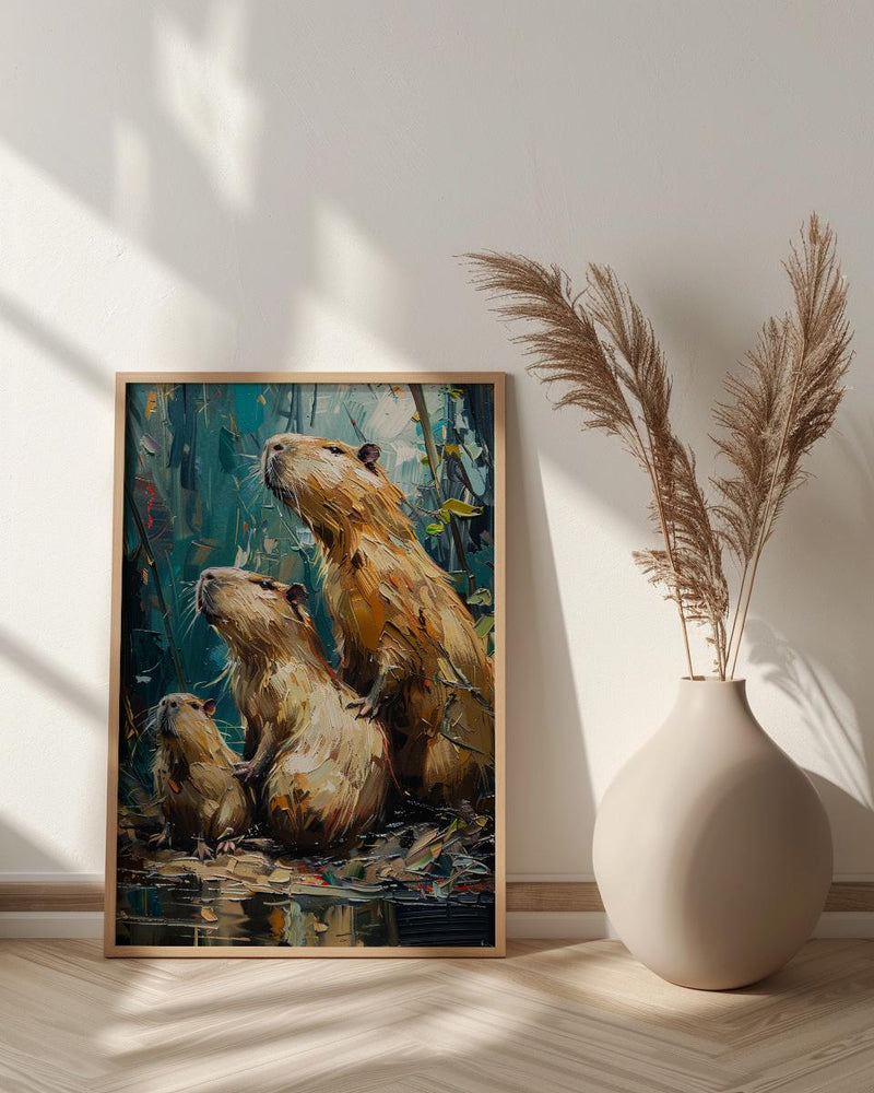 Capybara Art Print, Venezuela Nature Decor - Cute Animal Family