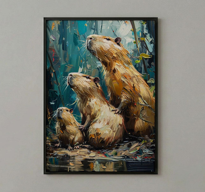 Capybara Art Print, Venezuela Nature Decor - Cute Animal Family