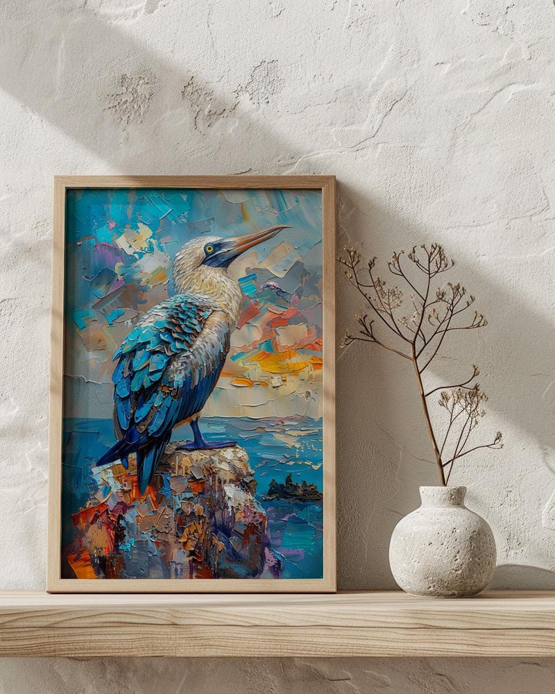 Blue Footed Booby Wall Art, Galapagos Animal Decor - Ocean Bird Print