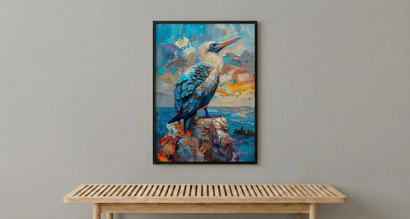Blue Footed Booby Wall Art, Galapagos Animal Decor - Ocean Bird Print