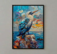 Blue Footed Booby Wall Art, Galapagos Animal Decor - Ocean Bird Print