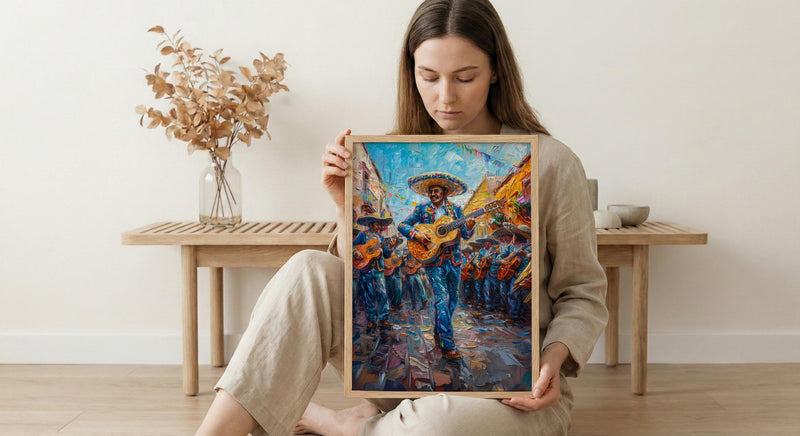 Mexico Mariachi Art Print, Sunny Plaza Decor - Traditional Band