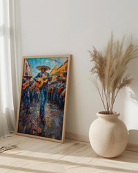 Mexico Mariachi Art Print, Sunny Plaza Decor - Traditional Band
