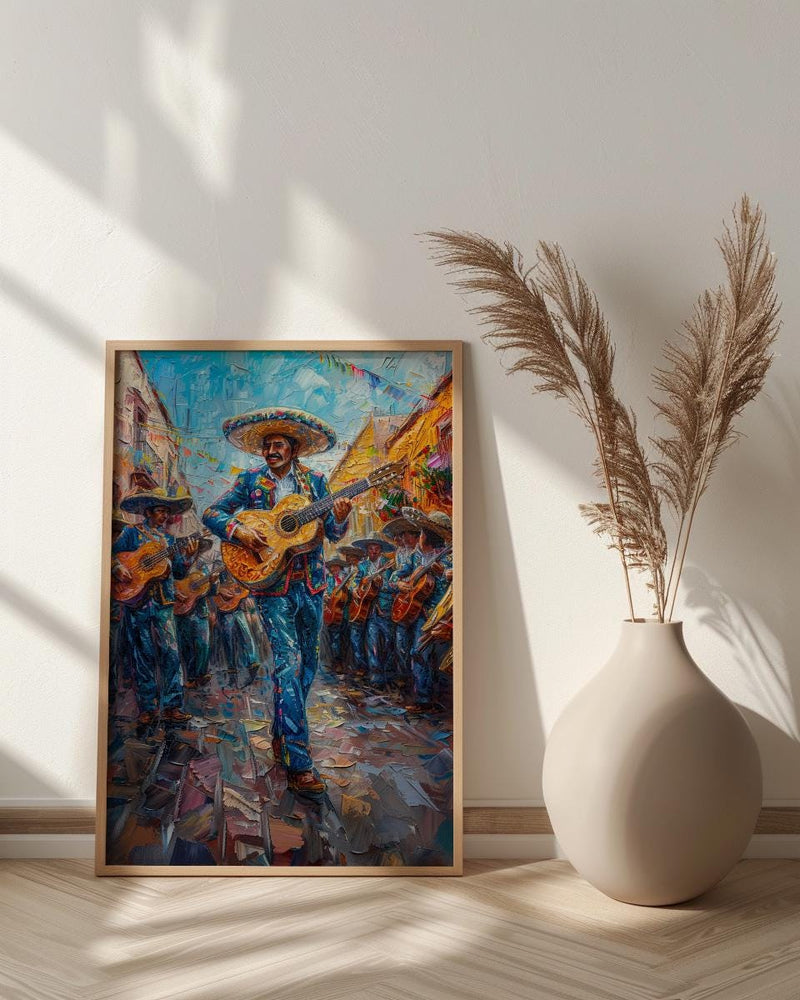 Mexico Mariachi Art Print, Sunny Plaza Decor - Traditional Band