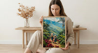 Colombia Coffee Art, Red Cherry Decor - Green Hill Landscape