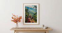 Colombia Coffee Art, Red Cherry Decor - Green Hill Landscape