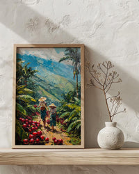 Colombia Coffee Art, Red Cherry Decor - Green Hill Landscape