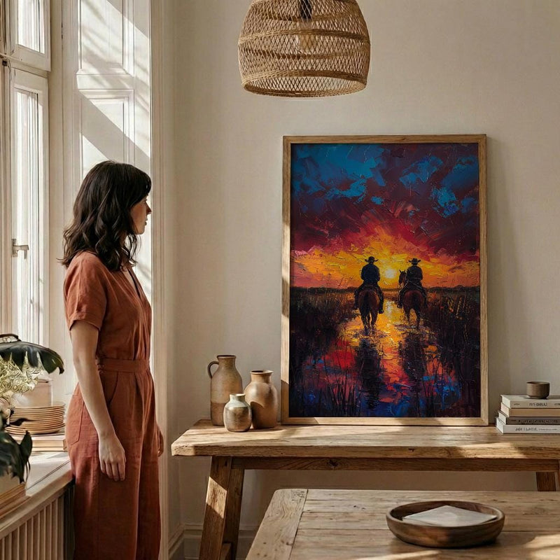 Argentina Gaucho Art Print, Green Pampas Decor - Golden Sunset Poster
