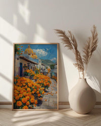 Oaxaca Flower Market Art Print, Orange Marigold Decor - Mexico Street