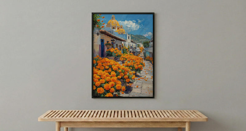 Oaxaca Flower Market Art Print, Orange Marigold Decor - Mexico Street