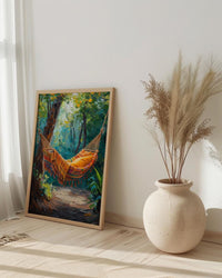 Costa Rica Hammock Art Print, Tropical Jungle Wall Decor - Summer Nature