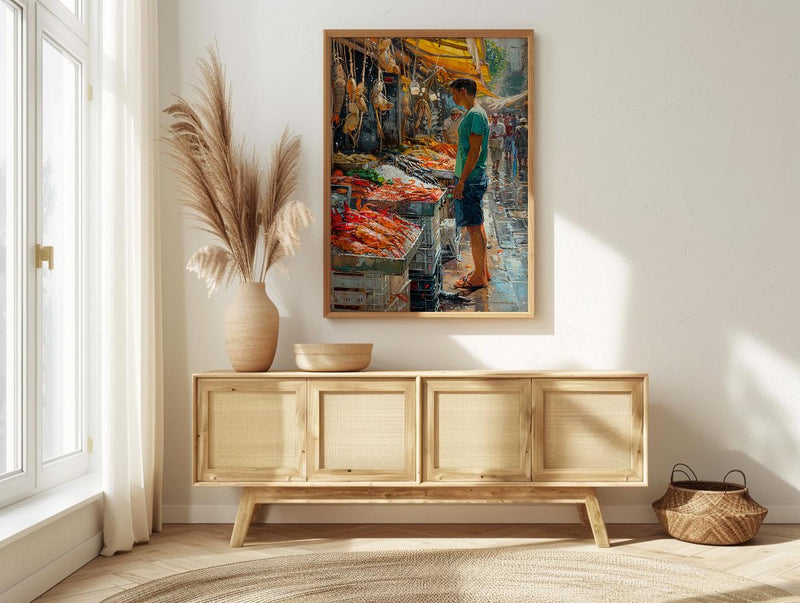 Santiago Market Art Print, Chile Seafood Decor - Vibrant Summer