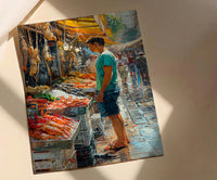 Santiago Market Art Print, Chile Seafood Decor - Vibrant Summer